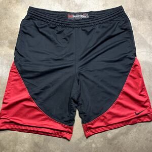 Nike Basketball Shorts Mens L Red Black Swoosh Logo Gym Athletic Mesh Y2k